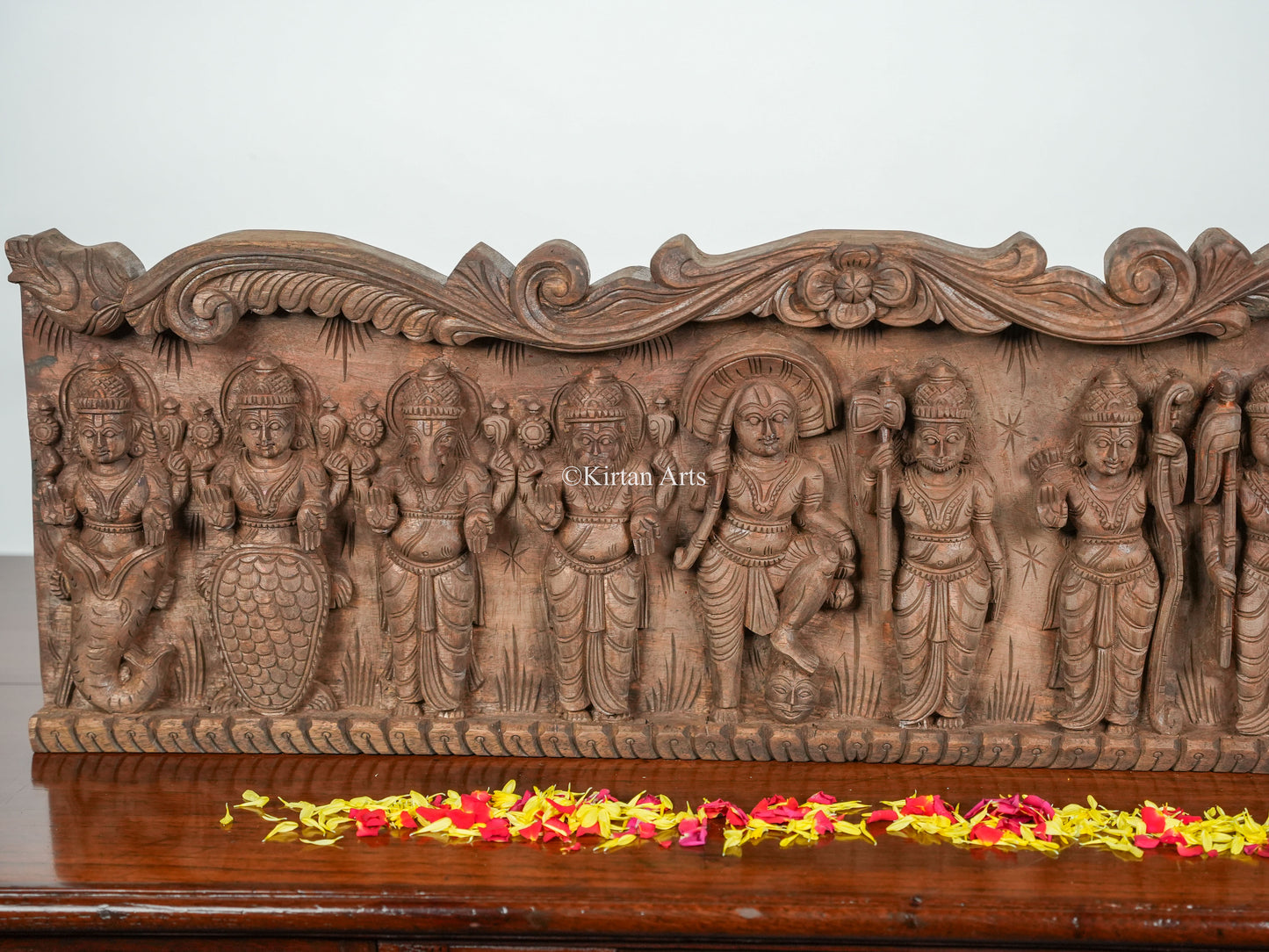 36" Dasavatar Wooden Panel | Hand Carved | Natural Wood Finish