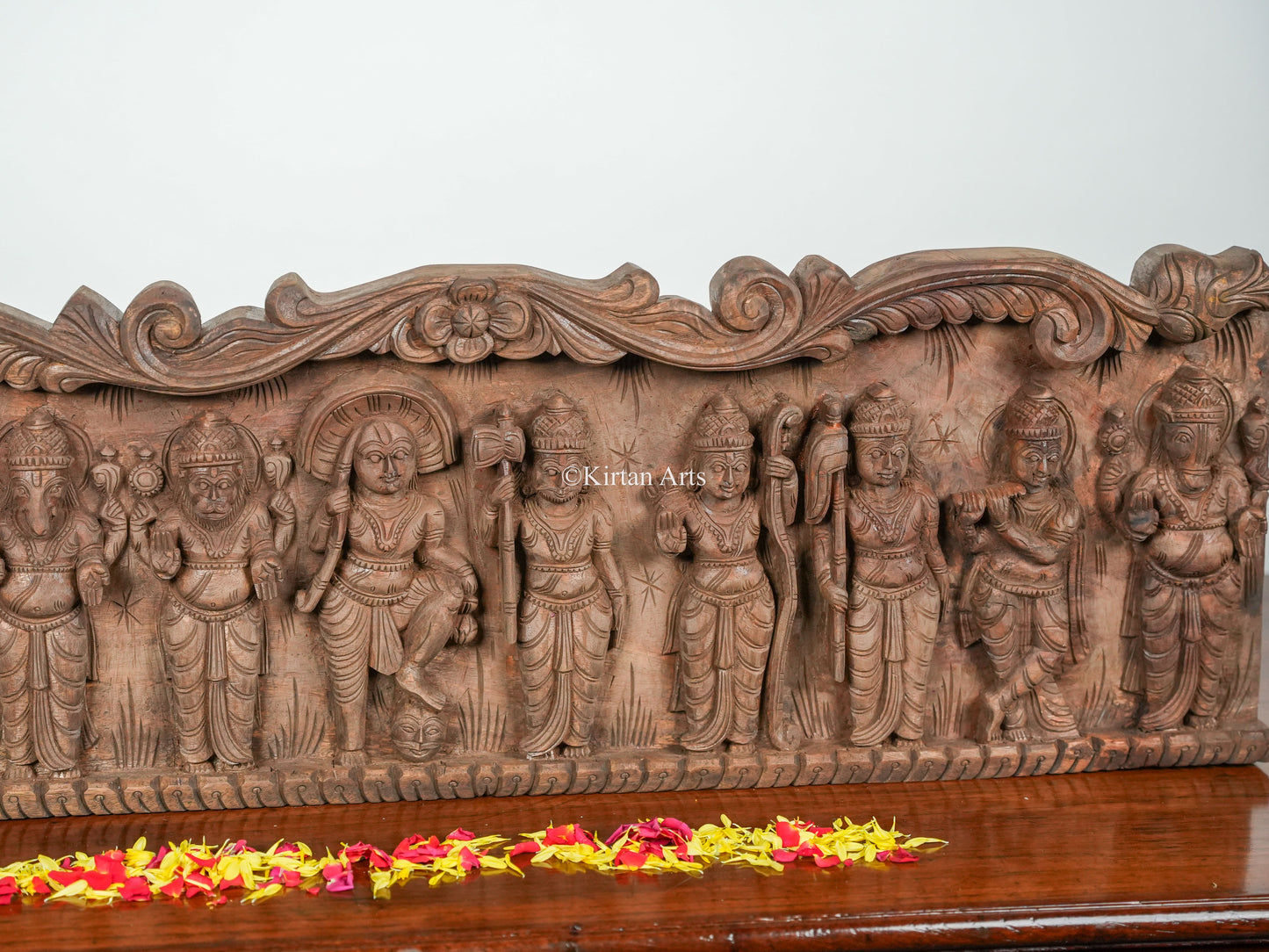 36" Dasavatar Wooden Panel | Hand Carved | Natural Wood Finish