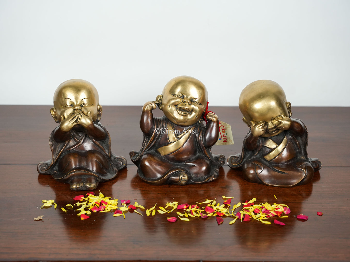 Brass Laughing Baby Buddha Monks | Set of 3 | 7"