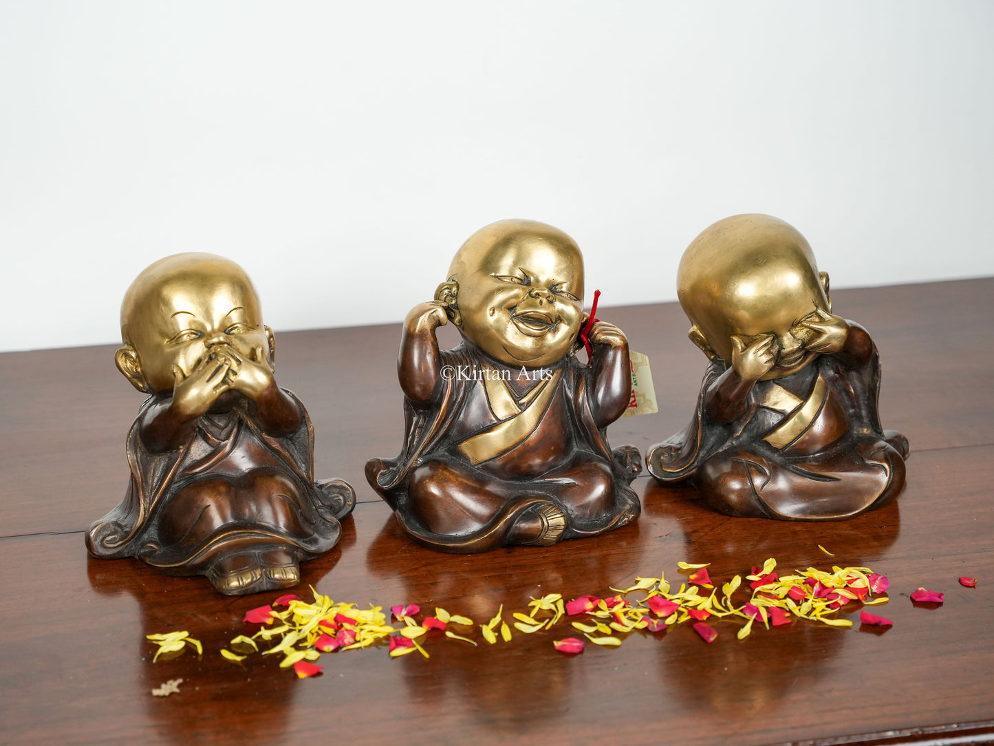 Brass Laughing Baby Buddha Monks | Set of 3 | 7"