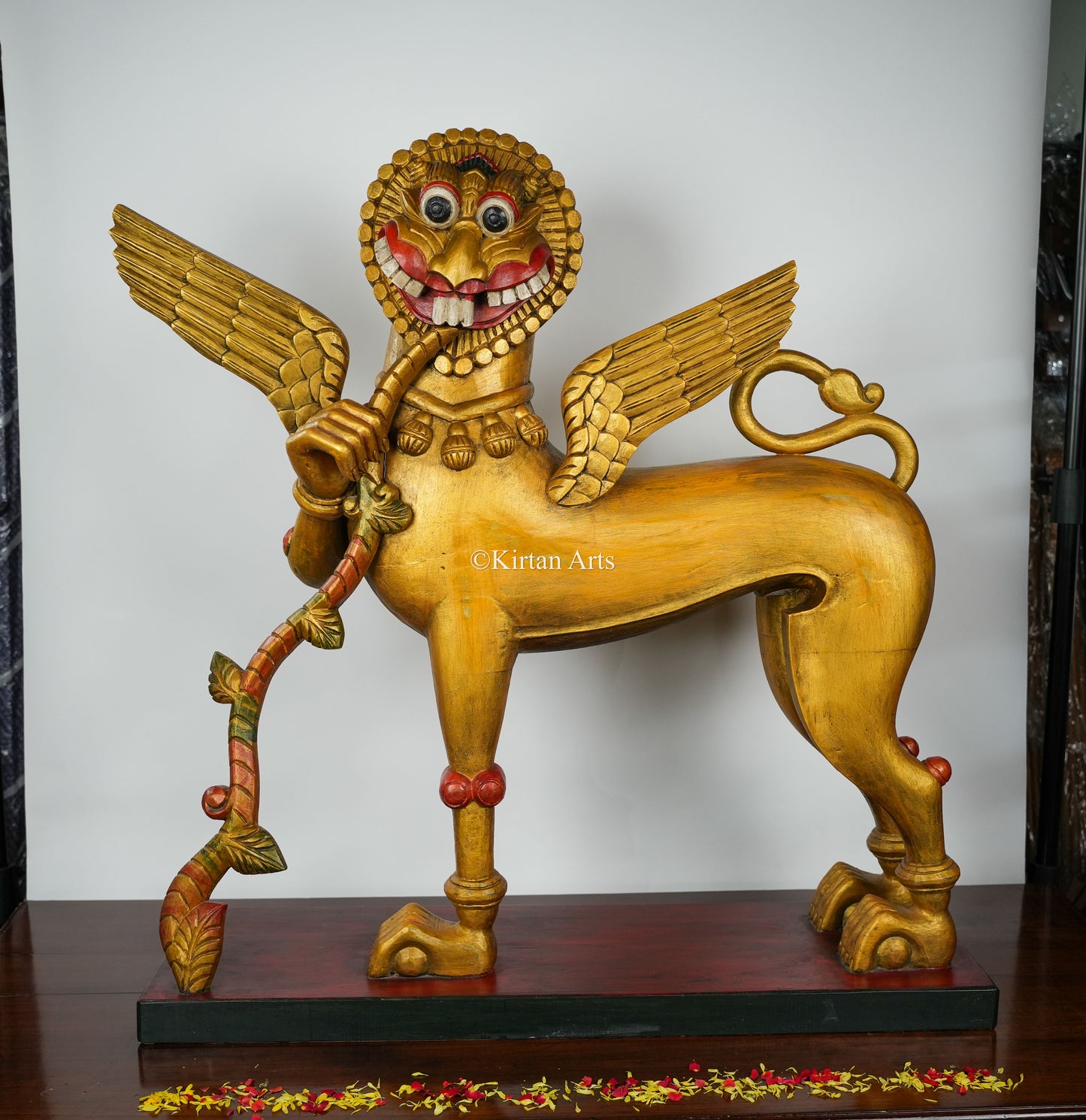 Yali Figurine | Wood Carved | 38" | Gold Finish