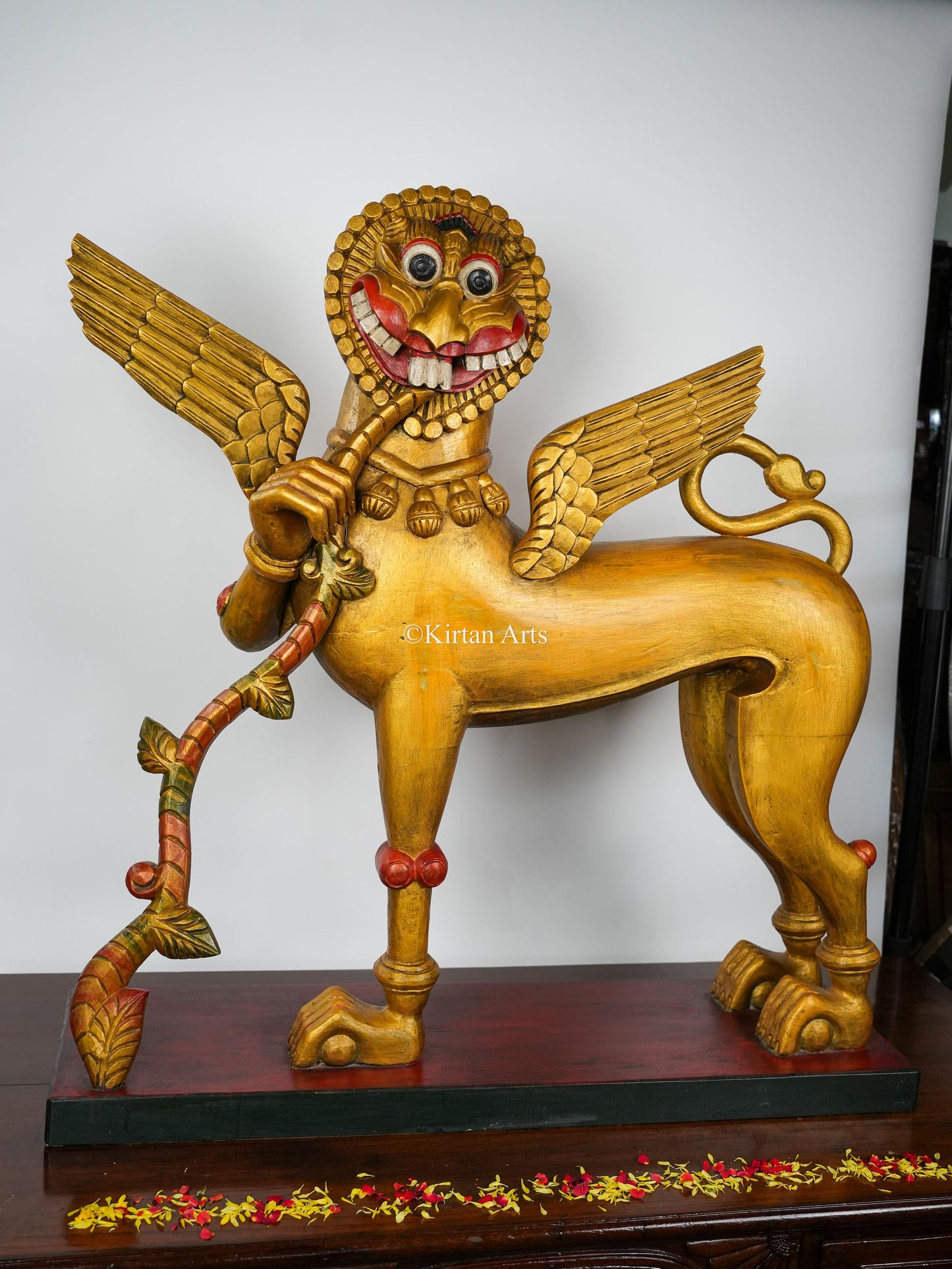 Yali Figurine | Wood Carved | 38" | Gold Finish