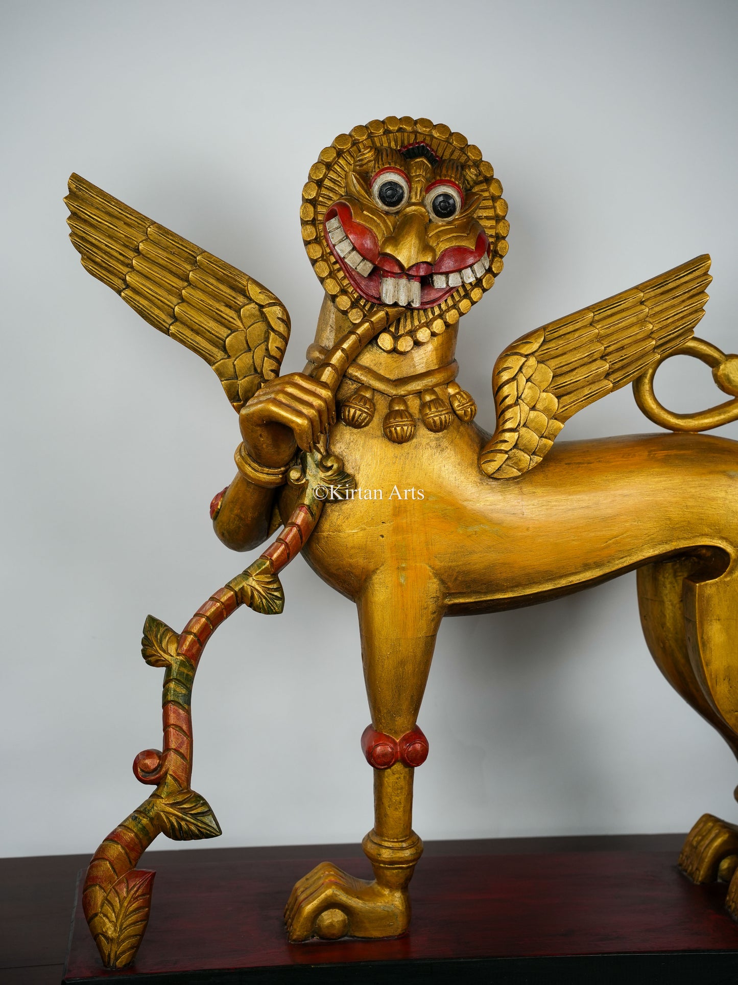 Yali Figurine | Wood Carved | 38" | Gold Finish