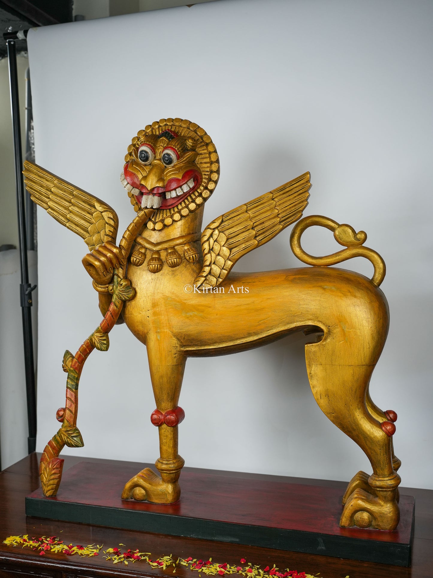 Yali Figurine | Wood Carved | 38" | Gold Finish