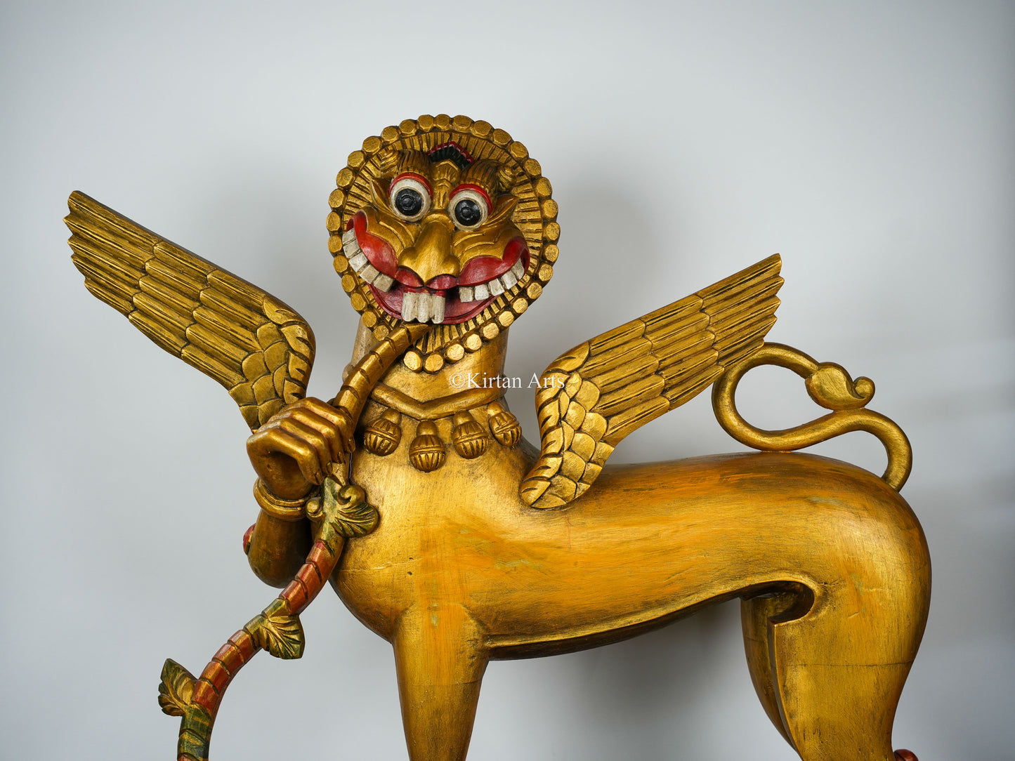 Yali Figurine | Wood Carved | 38" | Gold Finish