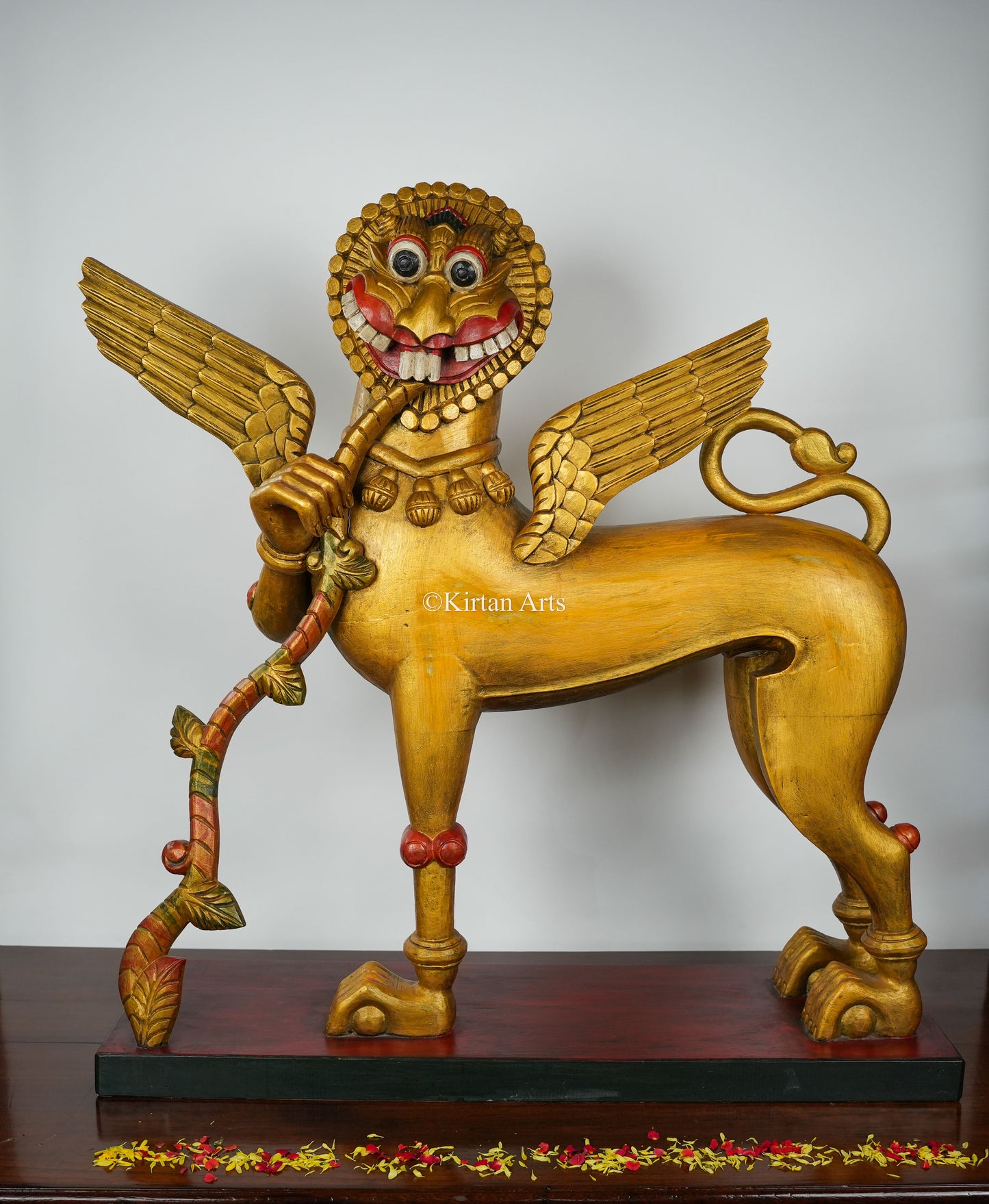 Yali Figurine | Wood Carved | 38" | Gold Finish