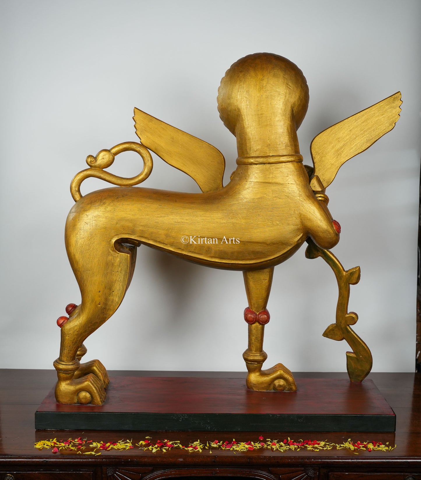 Yali Figurine | Wood Carved | 38" | Gold Finish