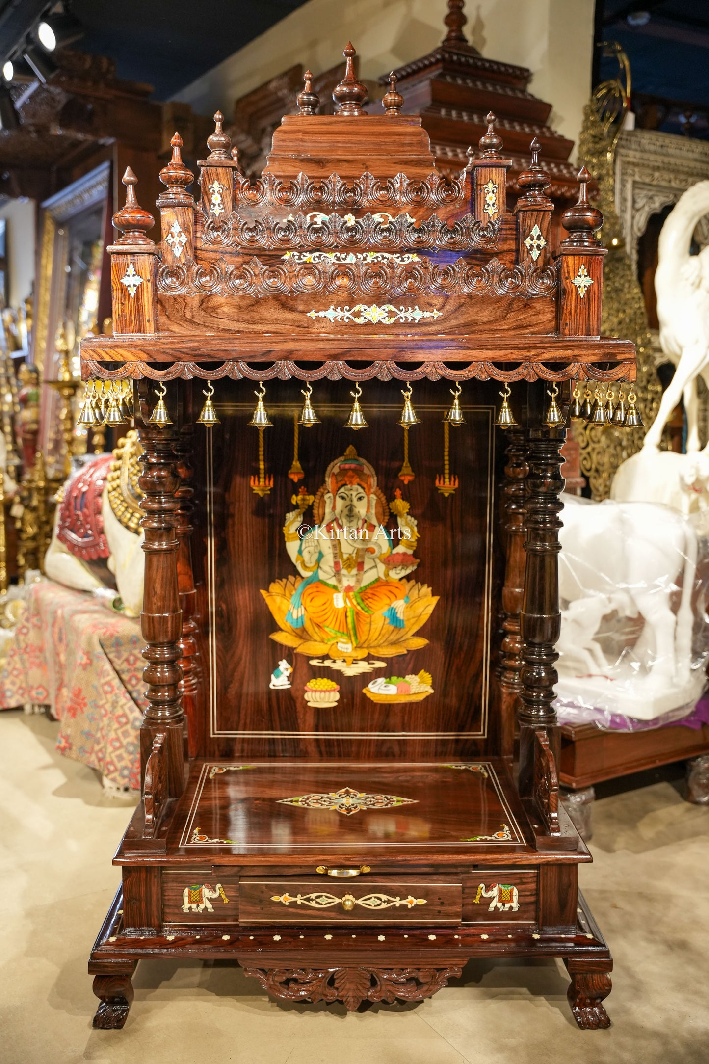 Rosewood Mandir 62" | 30x18 Inches | Lord Ganesha Inlay