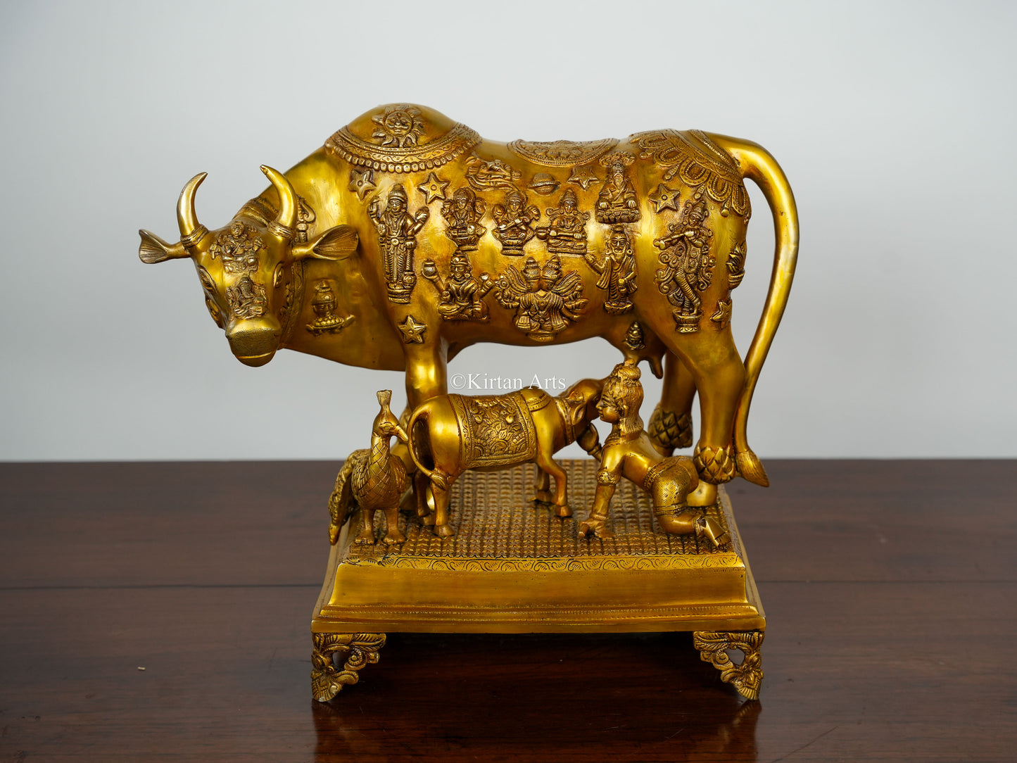 Brass Large Cow and Calf with Bal Gopal | 20"