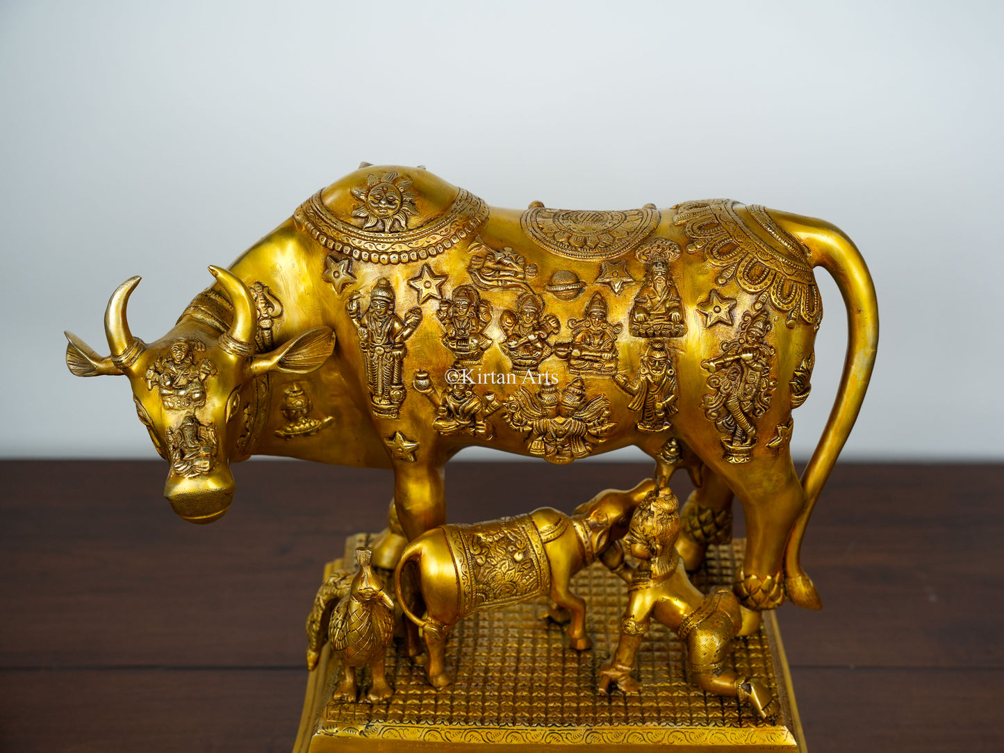 Brass Large Cow and Calf with Bal Gopal | 20"