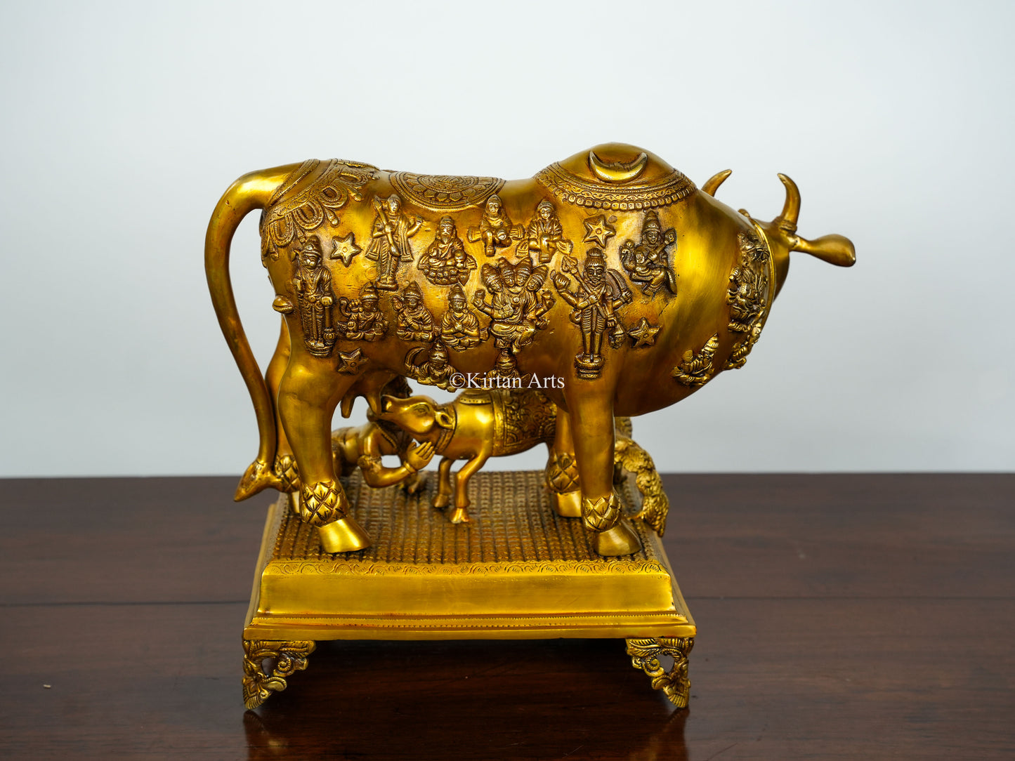 Brass Large Cow and Calf with Bal Gopal | 20"