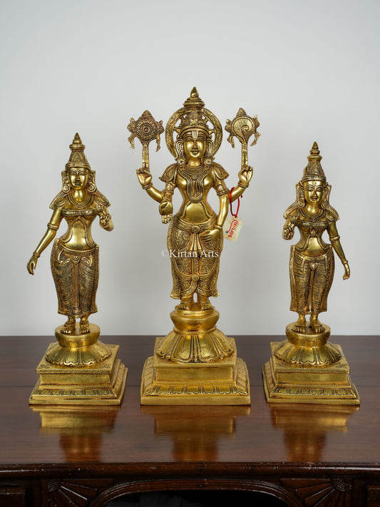 Brass Lord Vishnu with Sridevi and Bhudevi | Set of 3 | 23"