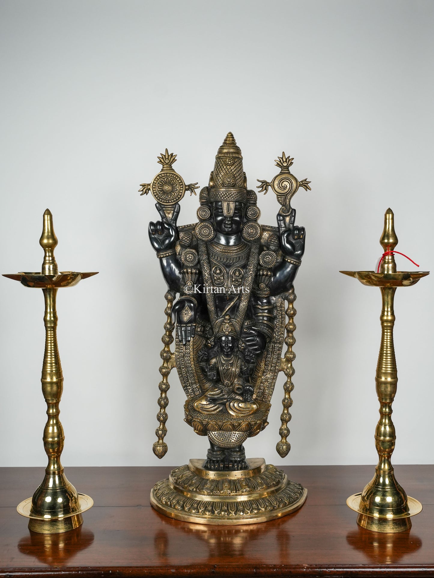 Pure Brass Lord Tirupati Balaji Statue with Goddess Lakshmi | Dual Tone Finish | 35 Inch