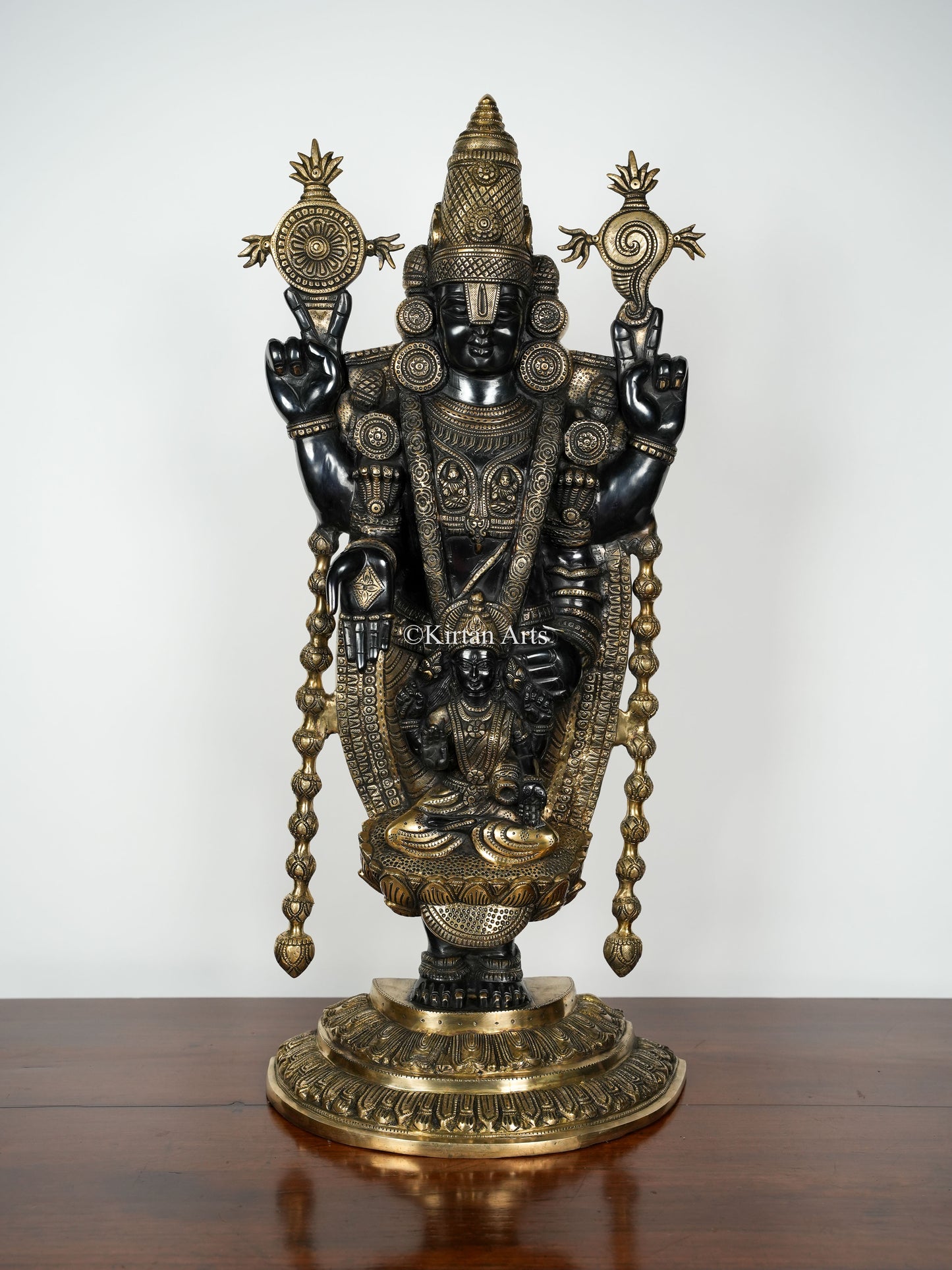 Pure Brass Lord Tirupati Balaji Statue with Goddess Lakshmi | Dual Tone Finish | 35 Inch