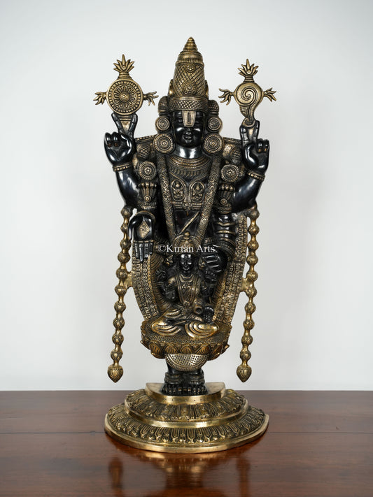 Pure Brass Lord Tirupati Balaji Statue with Goddess Lakshmi | Dual Tone Finish | 35 Inch