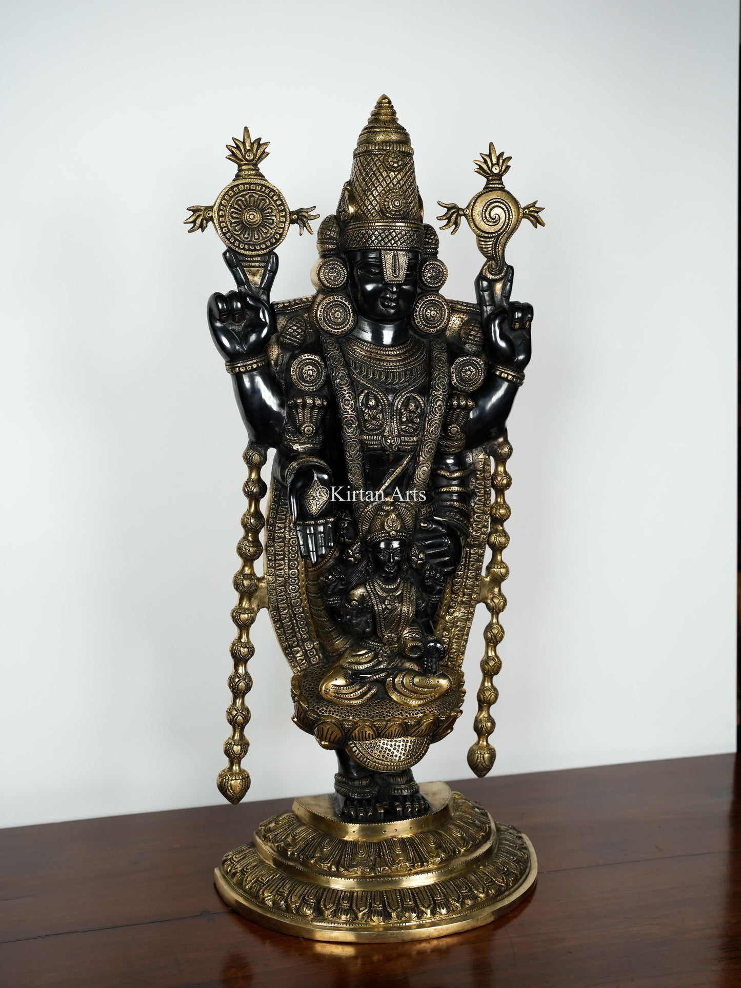 Pure Brass Lord Tirupati Balaji Statue with Goddess Lakshmi | Dual Tone Finish | 35 Inch