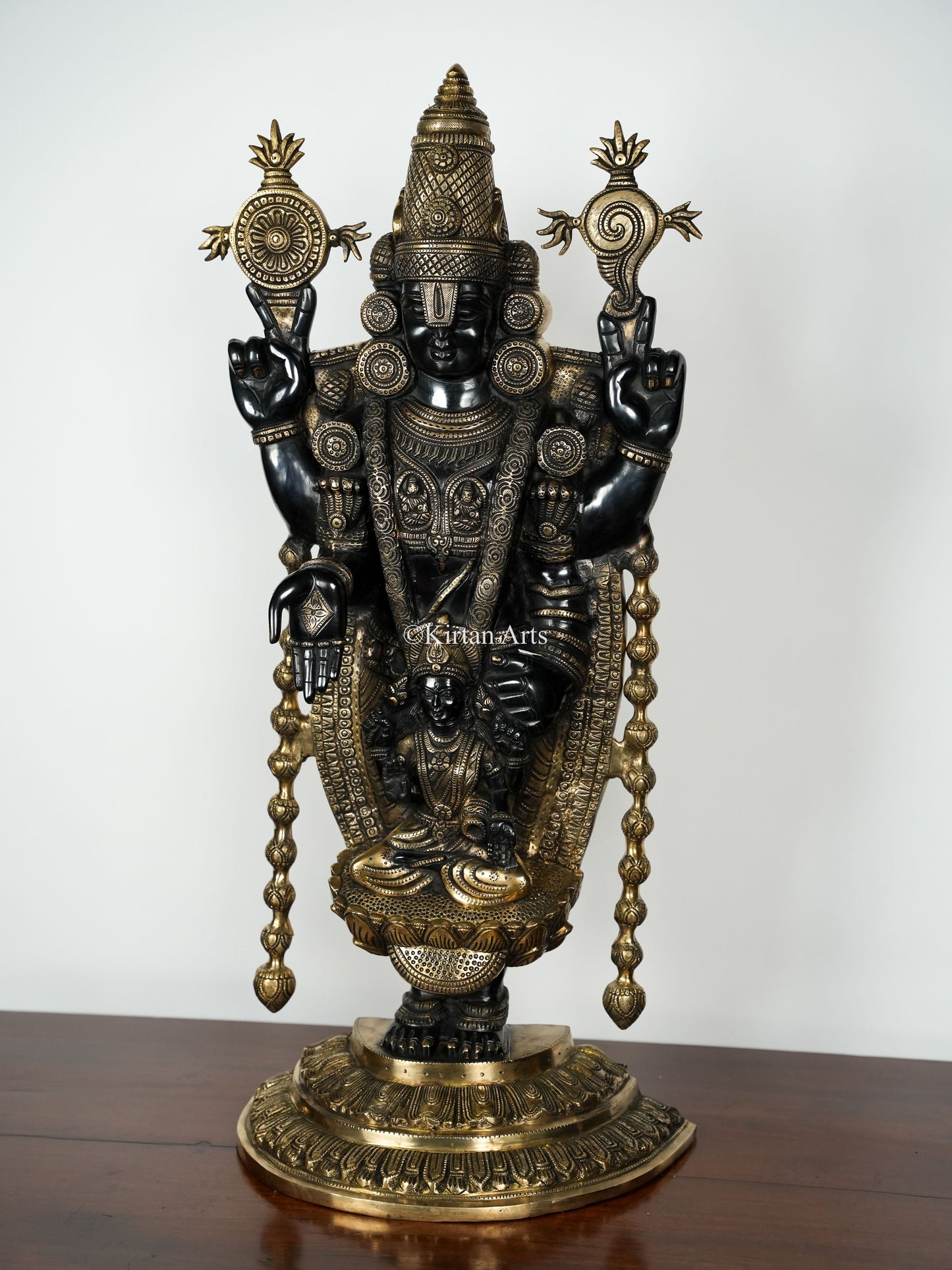 Pure Brass Lord Tirupati Balaji Statue with Goddess Lakshmi | Dual Tone Finish | 35 Inch