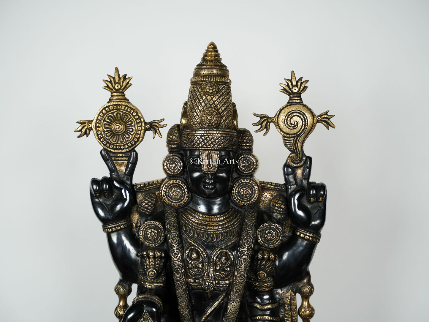 Pure Brass Lord Tirupati Balaji Statue with Goddess Lakshmi | Dual Tone Finish | 35 Inch