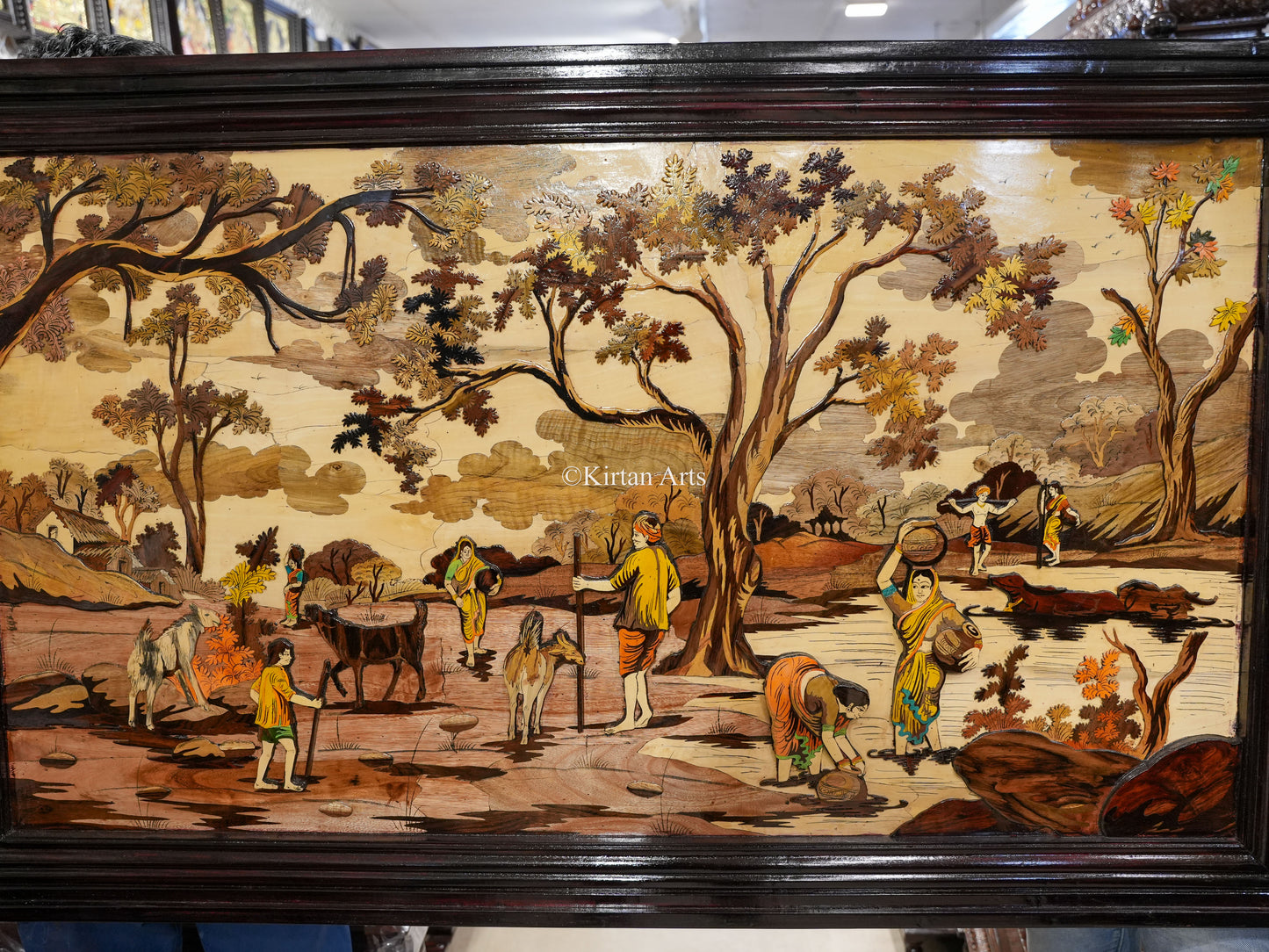 Rosewood Panel Village Scene | 3D Embossed | 5x3 ft