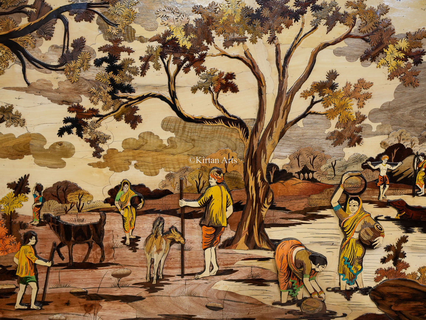 Rosewood Panel Village Scene | 3D Embossed | 5x3 ft