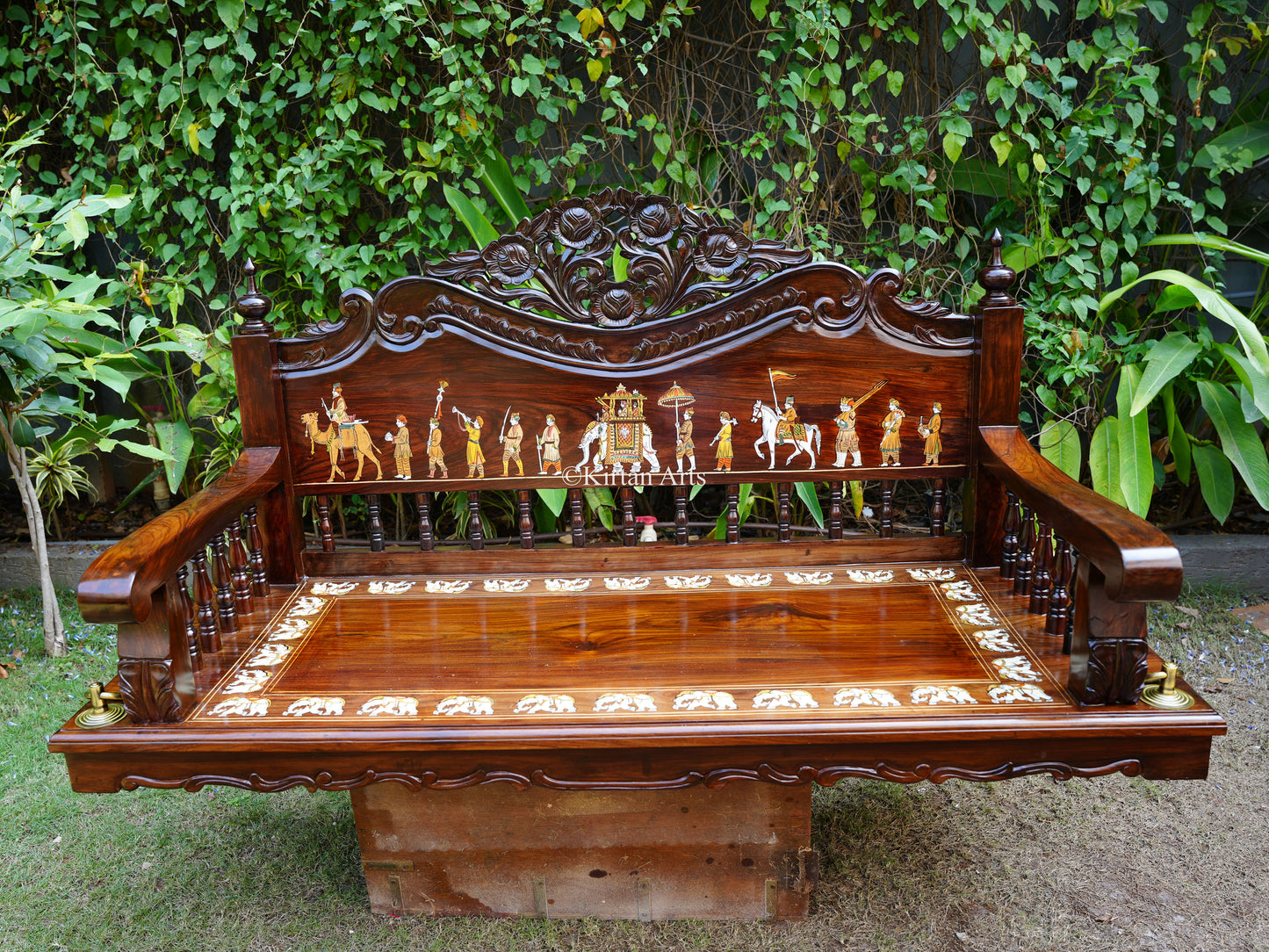 Rosewood Swing/Jhula/ Oonjal w Backrest | 5x2 ft | Dussehra Inlay