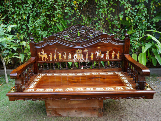 Rosewood Swing/Jhula/ Oonjal w Backrest | 5x2 ft | Dussehra Inlay