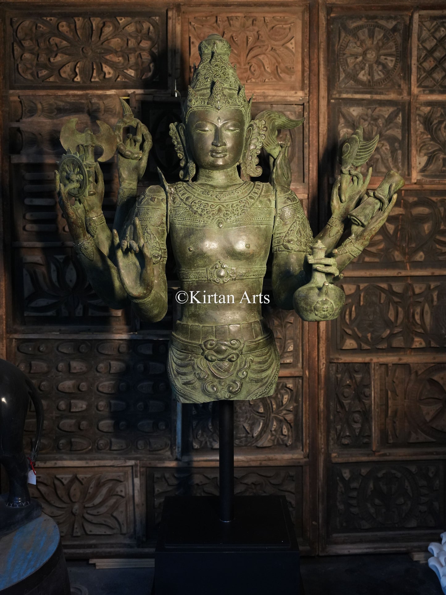 67" Large Lord Shiva Sculpture | Indonesian Bronze | Wooden Base | 8 Hands