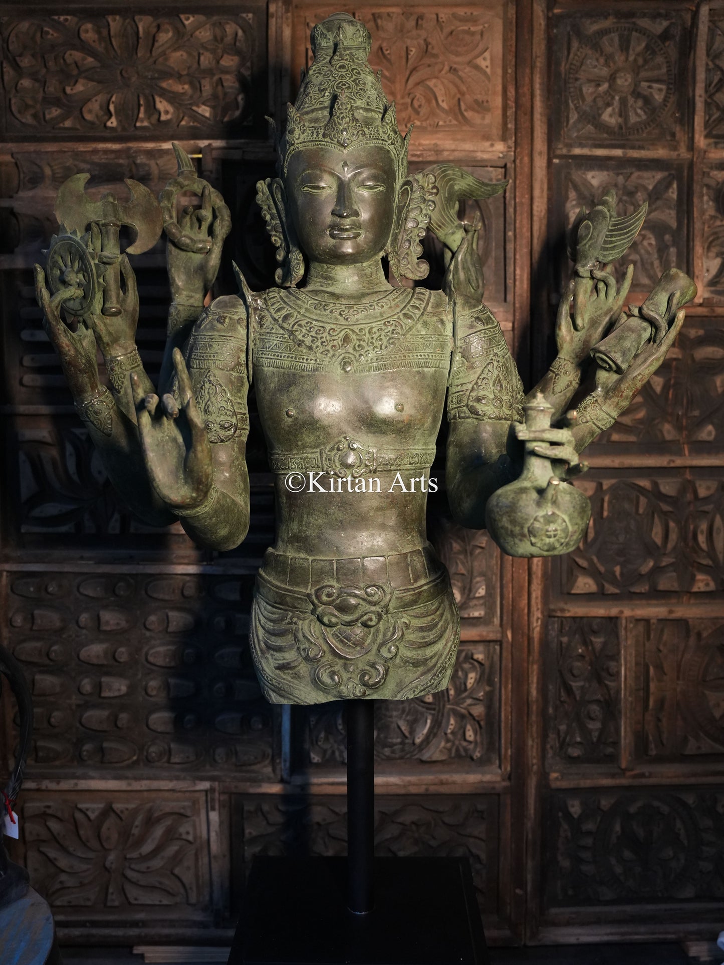 67" Large Lord Shiva Sculpture | Indonesian Bronze | Wooden Base | 8 Hands