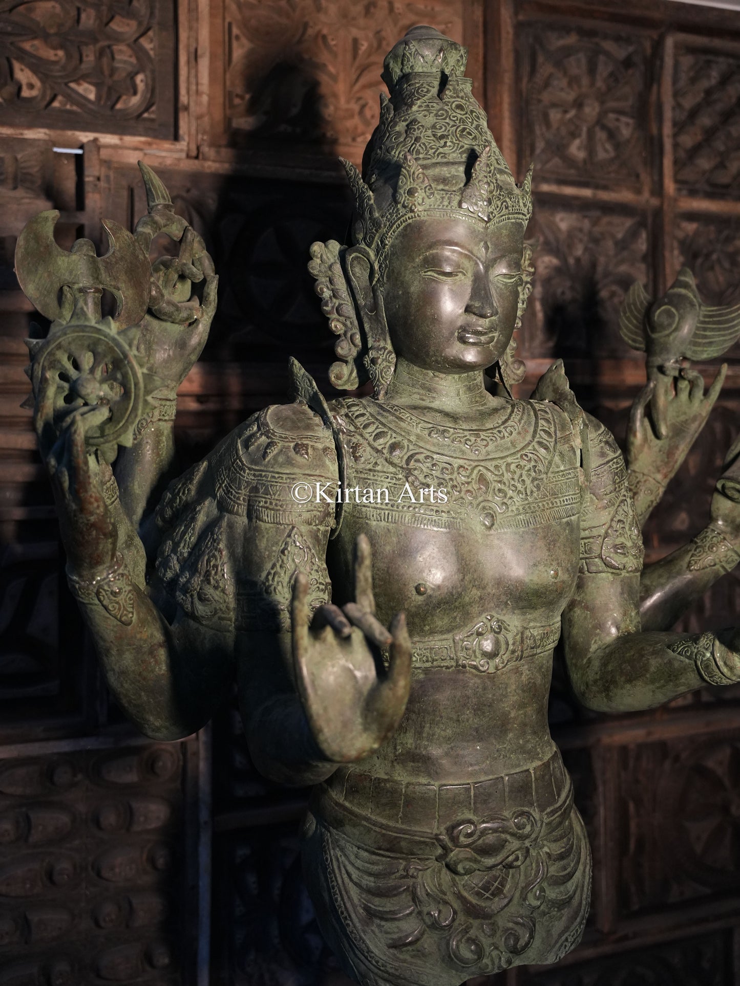 67" Large Lord Shiva Sculpture | Indonesian Bronze | Wooden Base | 8 Hands