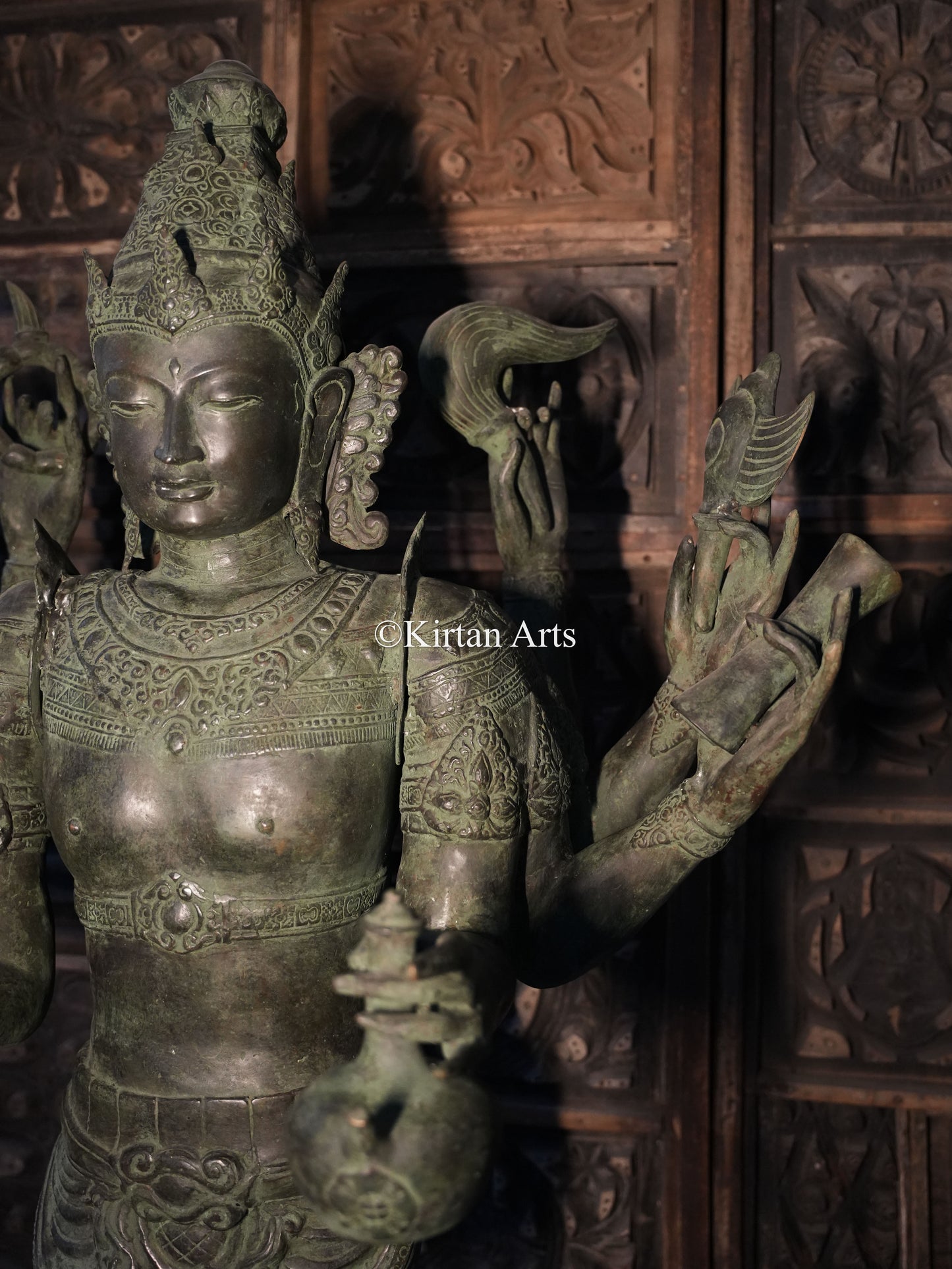 67" Large Lord Shiva Sculpture | Indonesian Bronze | Wooden Base | 8 Hands