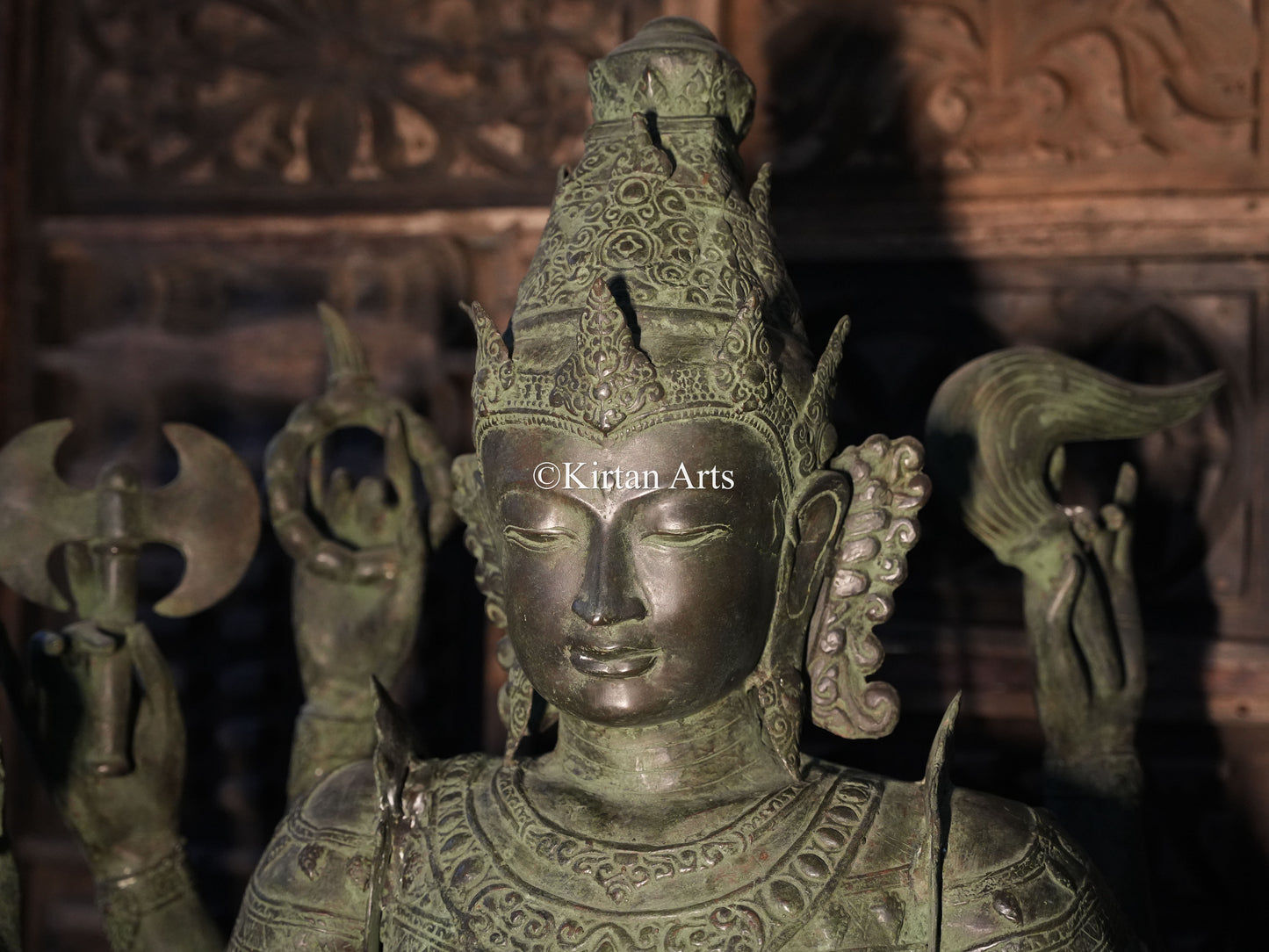 67" Large Lord Shiva Sculpture | Indonesian Bronze | Wooden Base | 8 Hands