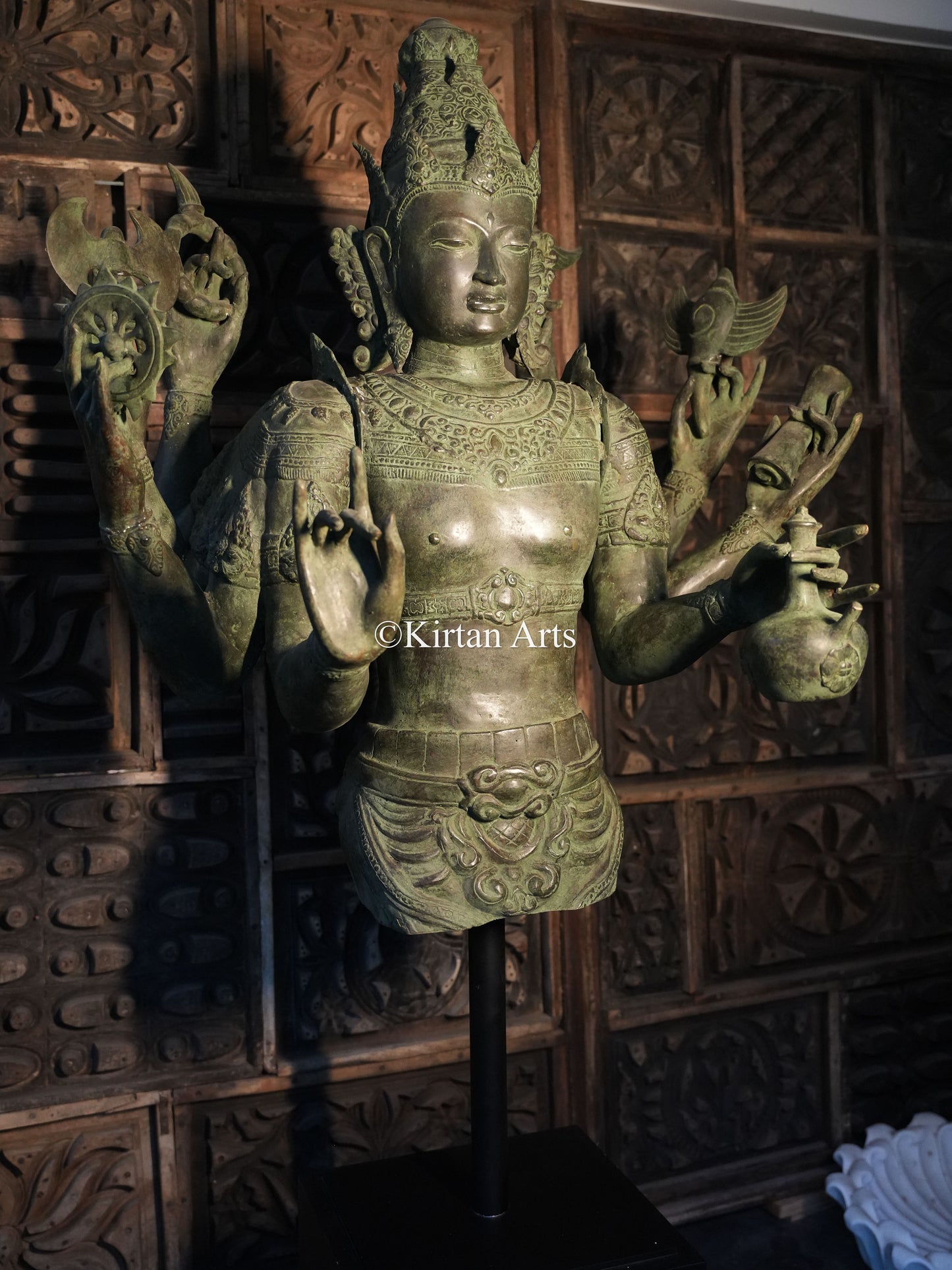 67" Large Lord Shiva Sculpture | Indonesian Bronze | Wooden Base | 8 Hands