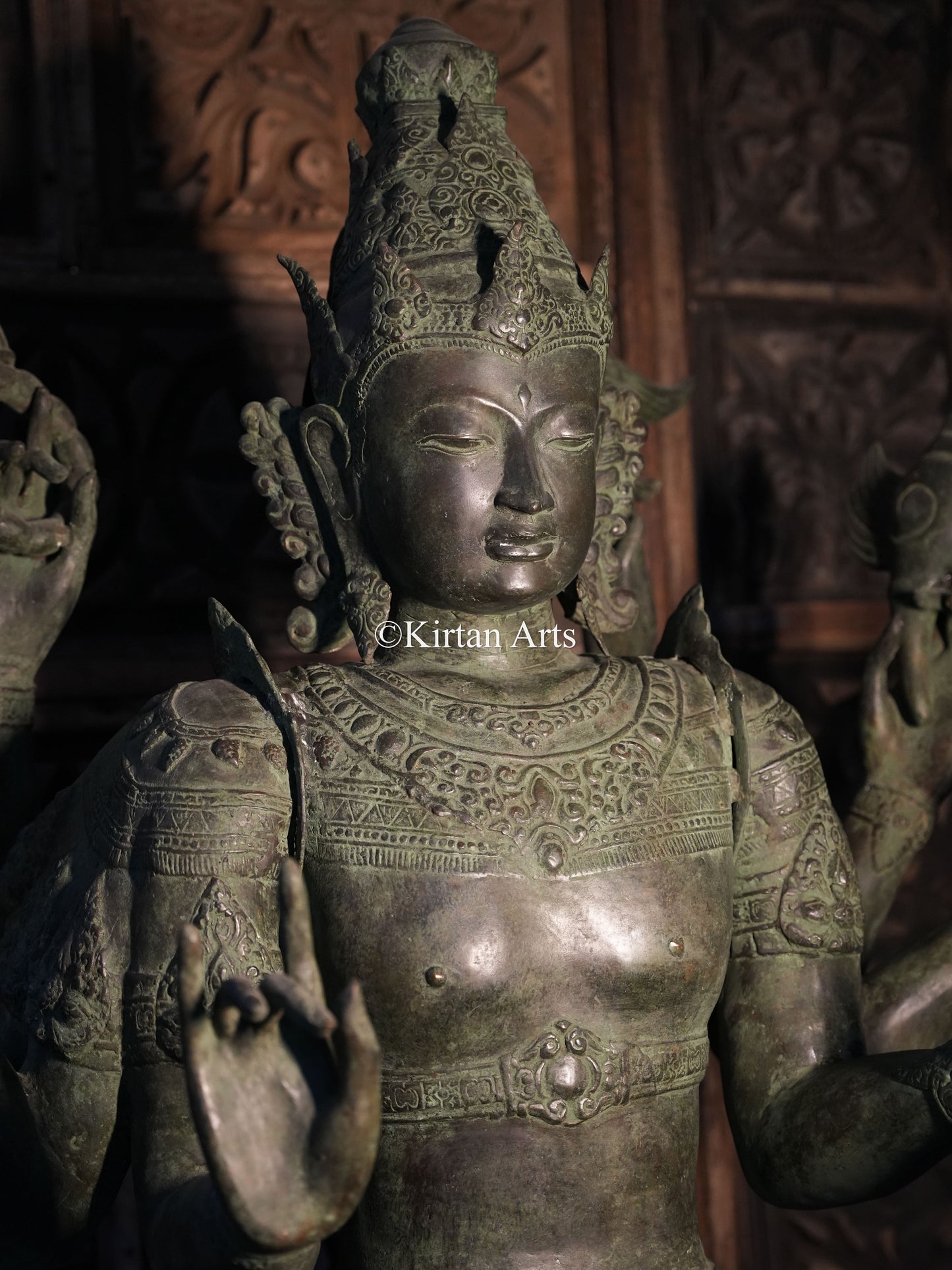 67" Large Lord Shiva Sculpture | Indonesian Bronze | Wooden Base | 8 Hands