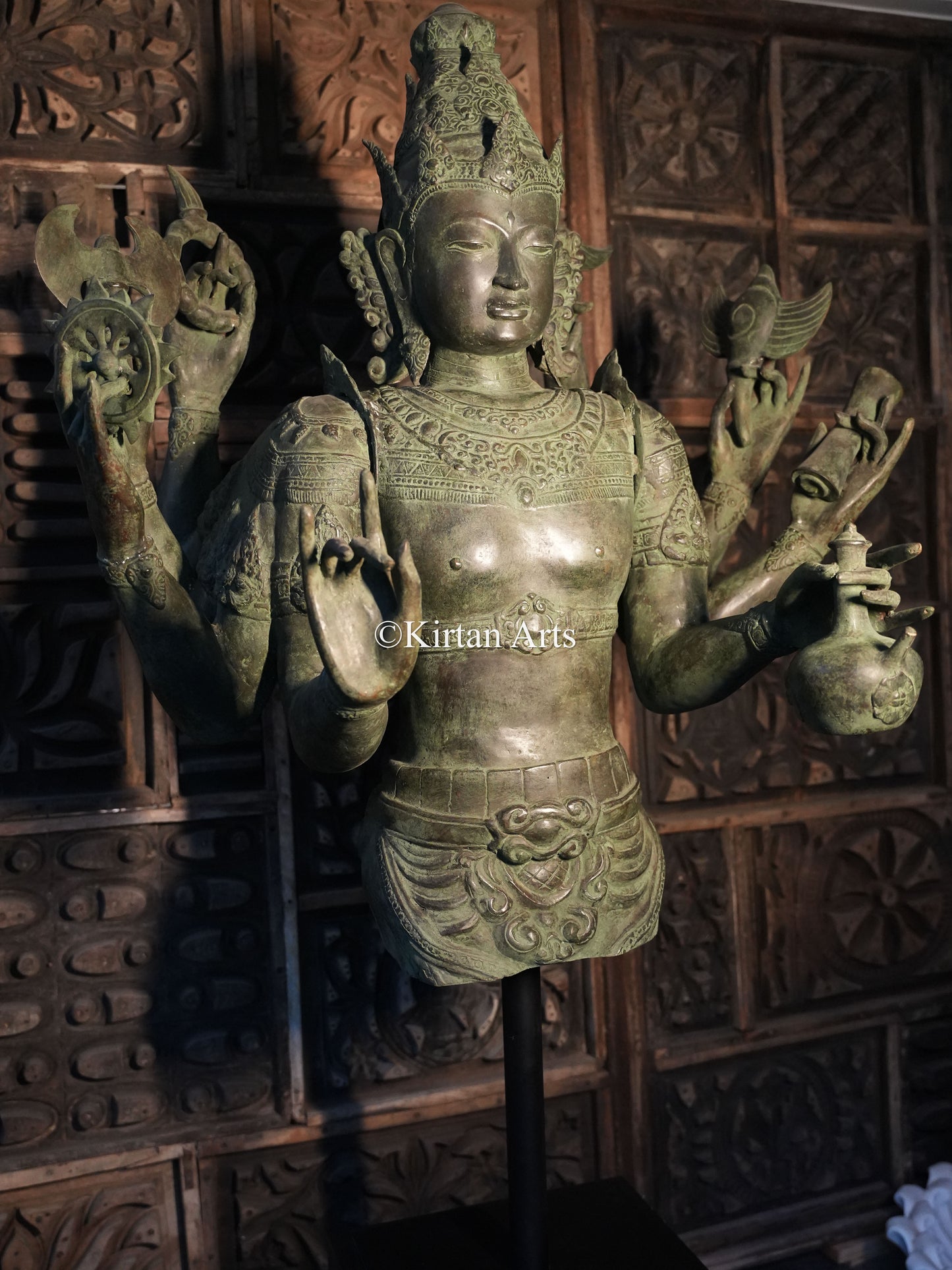 67" Large Lord Shiva Sculpture | Indonesian Bronze | Wooden Base | 8 Hands