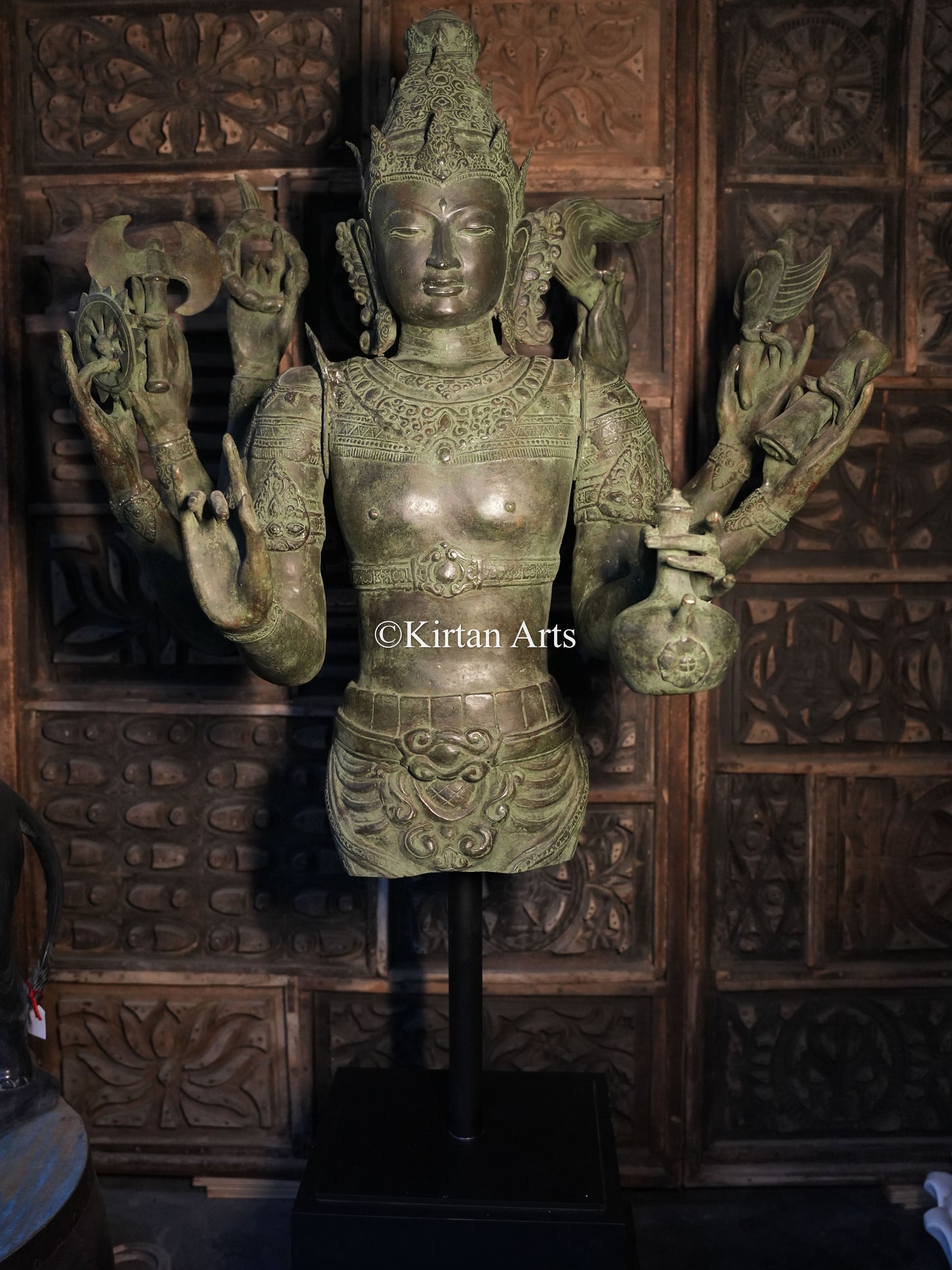 67" Large Lord Shiva Sculpture | Indonesian Bronze | Wooden Base | 8 Hands