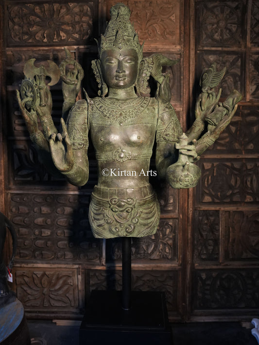 67" Large Lord Shiva Sculpture | Indonesian Bronze | Wooden Base | 8 Hands