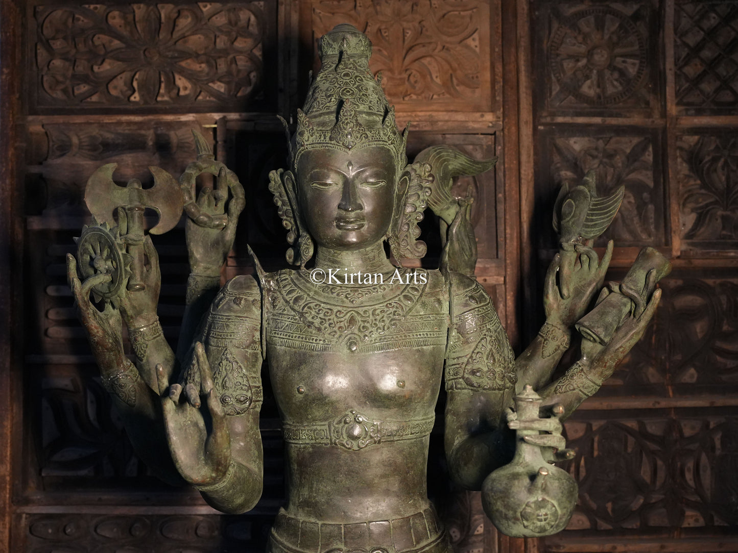 67" Large Lord Shiva Sculpture | Indonesian Bronze | Wooden Base | 8 Hands