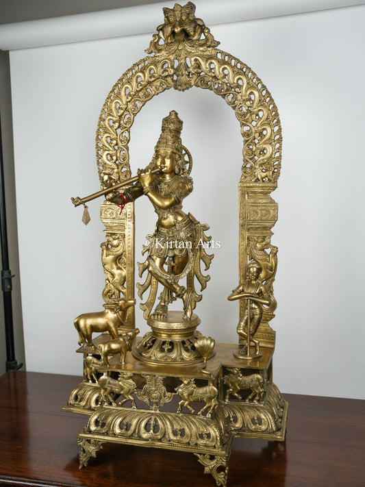 43" Large Bronze Lord Krishna with Prabhavali | Hoysala Art | 55kg