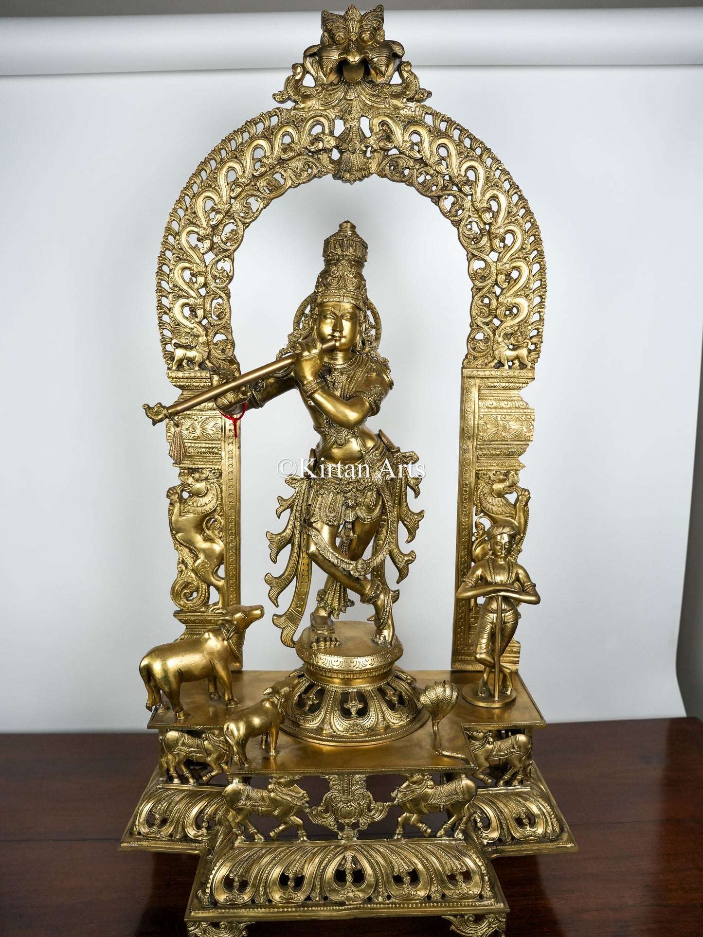 43" Large Bronze Lord Krishna with Prabhavali | Hoysala Art | 55kg