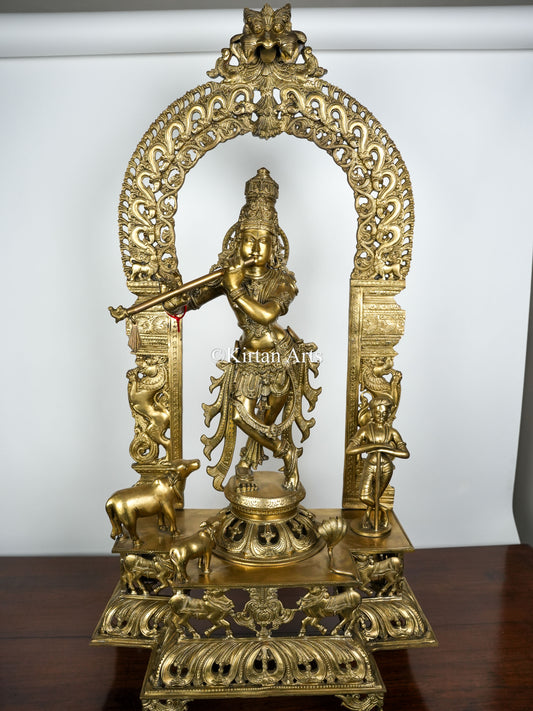 43" Large Bronze Lord Krishna with Prabhavali | Hoysala Art | 55kg