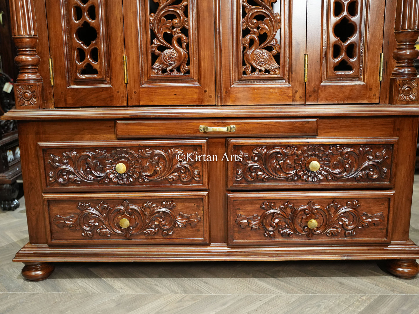 Teakwood Carved Puja Mandir | Doors and Storage | 7x4x2 ft