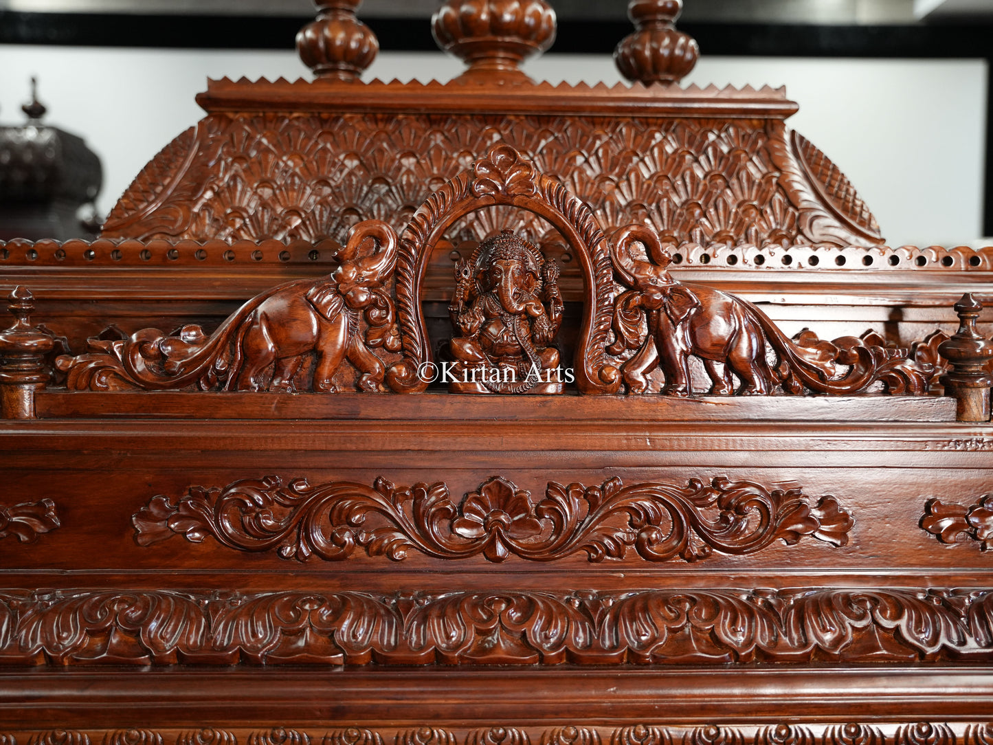 Teakwood Carved Puja Mandir | Doors and Storage | 7x4x2 ft