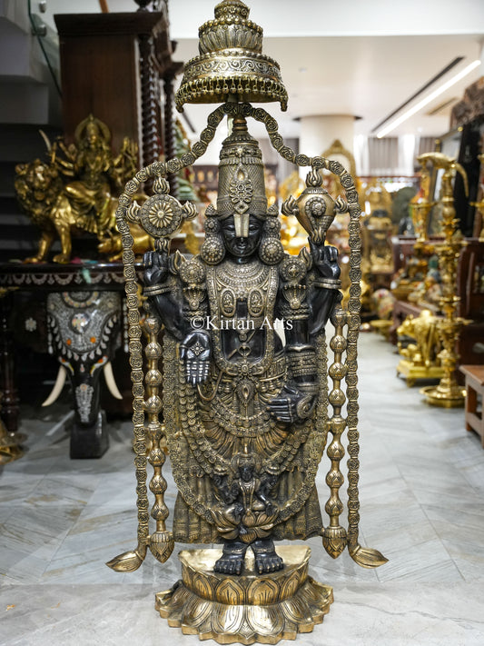 57" Large Brass Lord Tirupati Balaji Idol with Chatra | Black Gold Finish | 56 kg | Venkateswara Swamy (Copy)