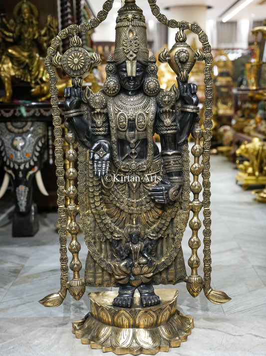 57" Large Brass Lord Tirupati Balaji Idol with Chatra | Black Gold Finish | 56 kg | Venkateswara Swamy (Copy)