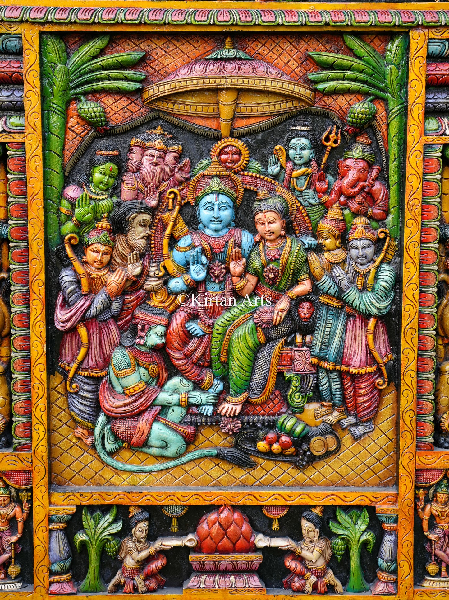 Ramar Pattabhishekam Wooden Panel | Festive Colors | 7x5 ft