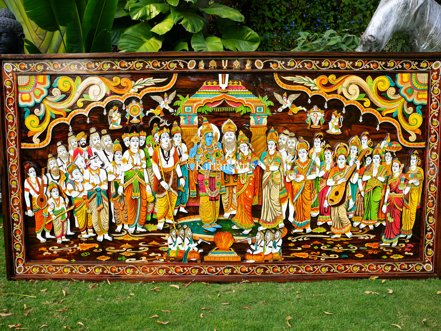 Srinivasa Kalyanam Rosewood Panel | 3D Embossed | 8x4 ft | Floral Inlay