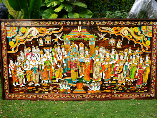 Srinivasa Kalyanam Rosewood Panel | 3D Embossed | 8x4 ft | Floral Inlay