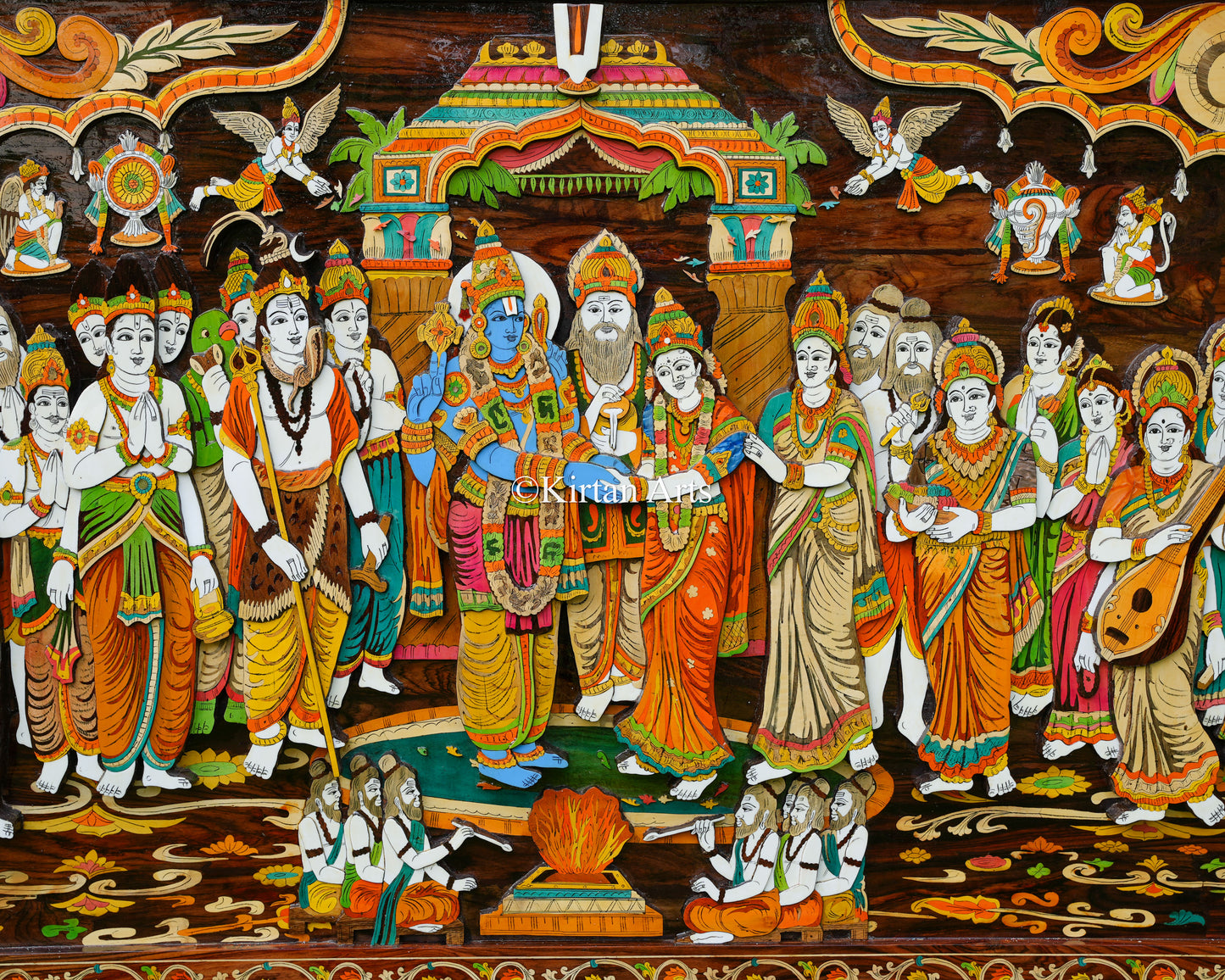 Srinivasa Kalyanam Rosewood Panel | 3D Embossed | 8x4 ft | Floral Inlay