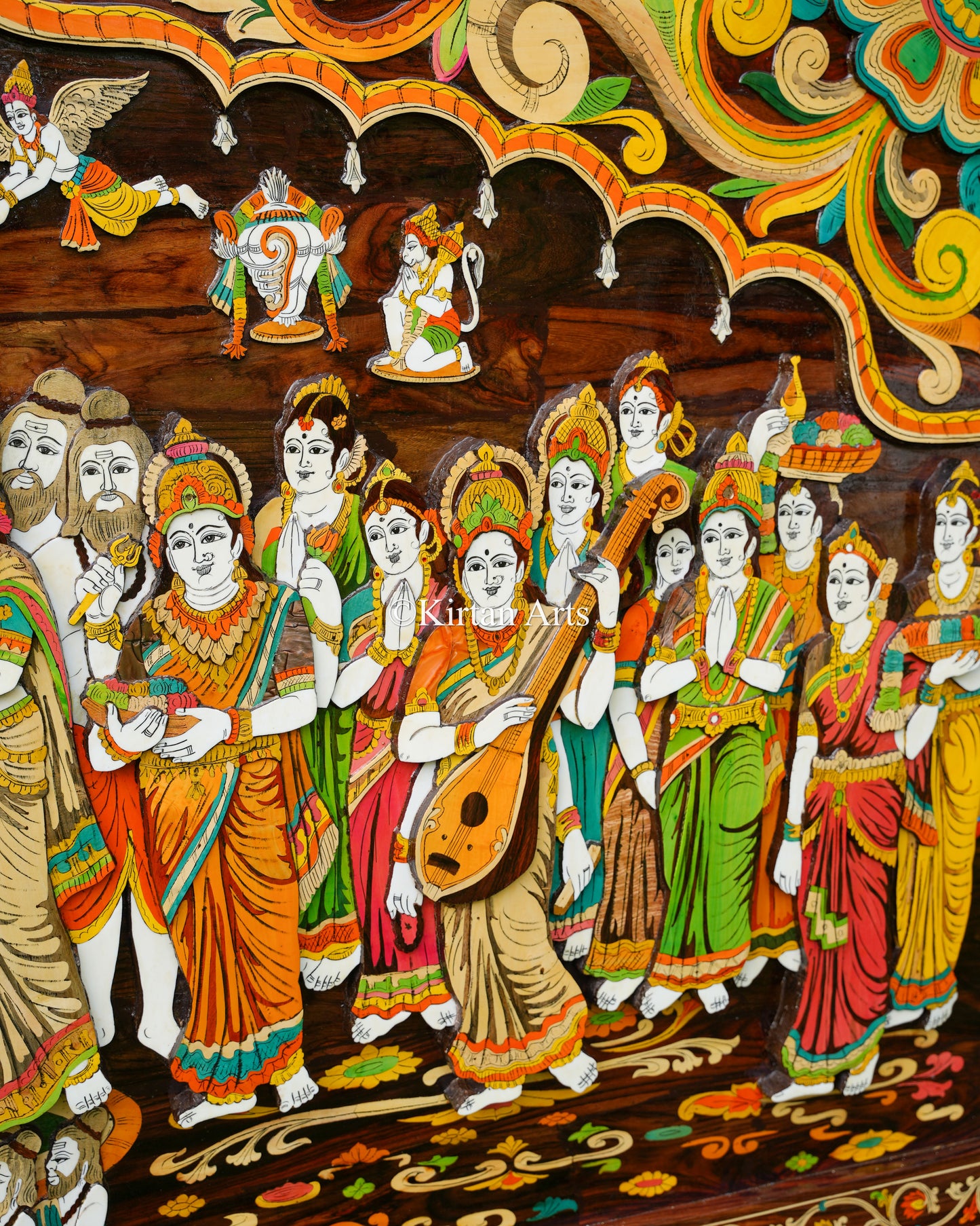 Srinivasa Kalyanam Rosewood Panel | 3D Embossed | 8x4 ft | Floral Inlay