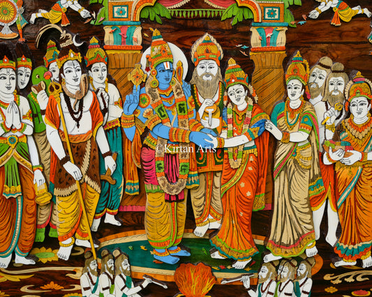 Srinivasa Kalyanam Rosewood Panel | 3D Embossed | 8x4 ft | Floral Inlay